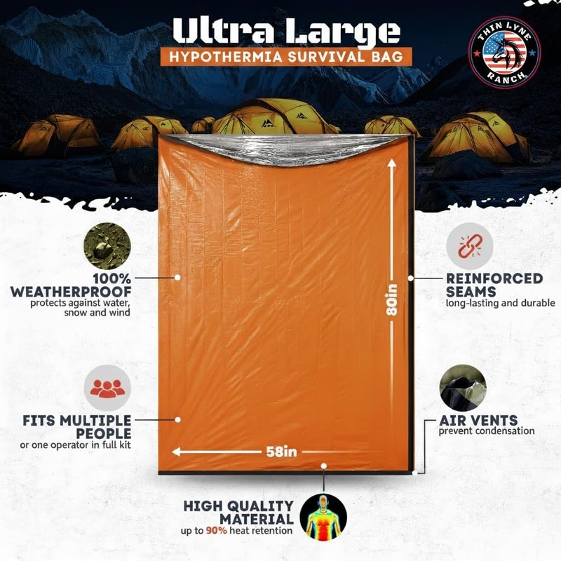 ThinLyneRanch Ultra-Large Emergency Sleeping Bag for Survival - Hypothermia Prevention & Shelter - Multi-Person Bivvy Sack - Ideal Survival Gear, Emergency Bivy Camping Essentials - Image 2